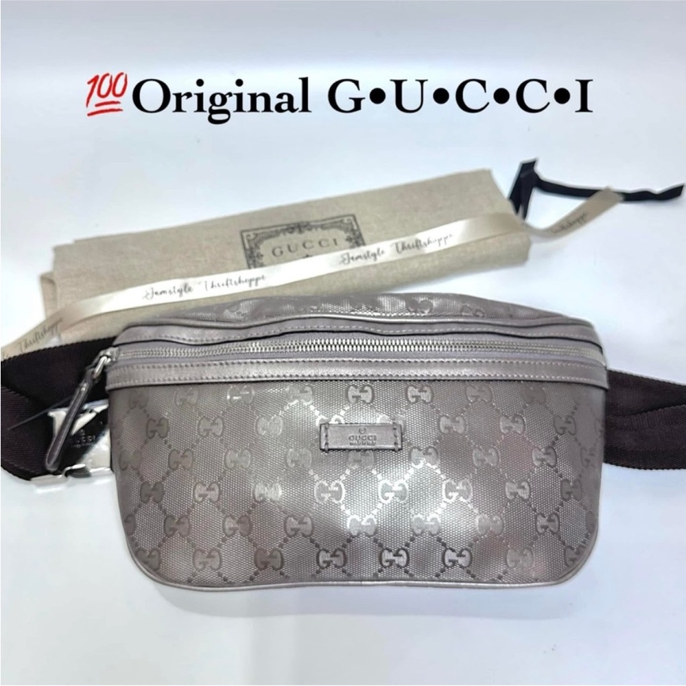 Gucci GG Monogram Metallic Silver Gray Belt Bag